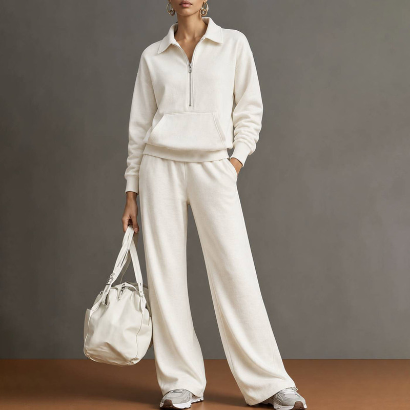 2026 Autumn New European and American Cross-Border Women's Clothing Casual Lazy Style Solid Color Outfit Everyday Versatile Set