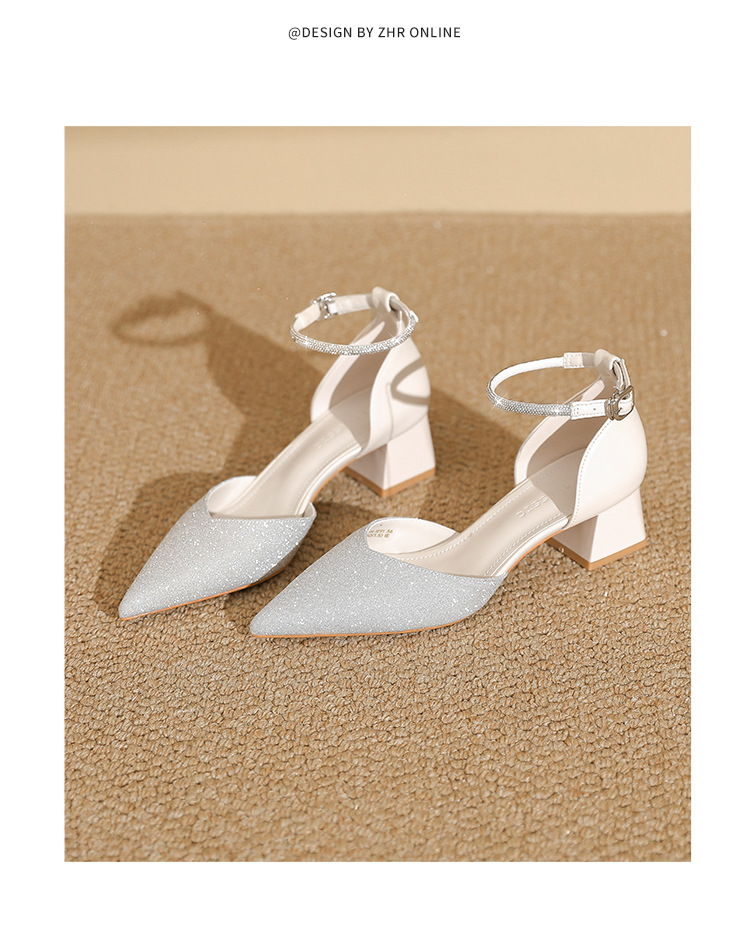 Sandal cao gót nữ mũi nhọn đính đá hở mũi kiểu Pháp — IE91 Hạnh chi tiết 14
