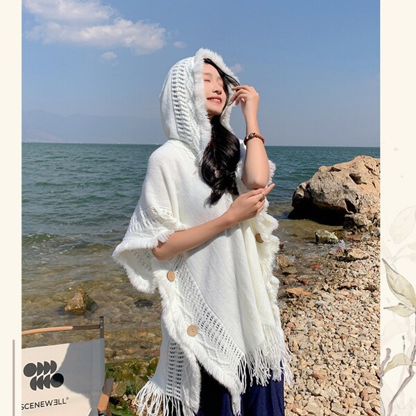 Ethnic knitted keep warm sweater with hood