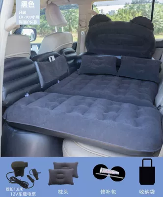 Bed, Car Rear Sleeping Pad, Vehicle-mounted inflatable bed - bear-black-with-head-protection-with-18m-pump
