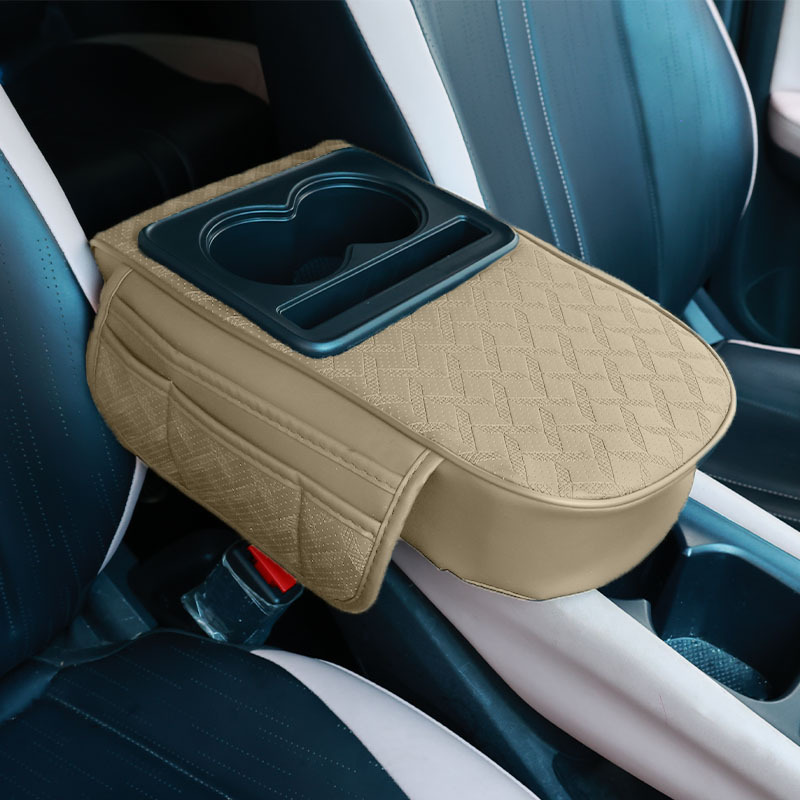 Car Armrest Box Mat Cup Holder Multifunctional Central Cup Holder Leather Houndstooth Pattern Heightening Pad