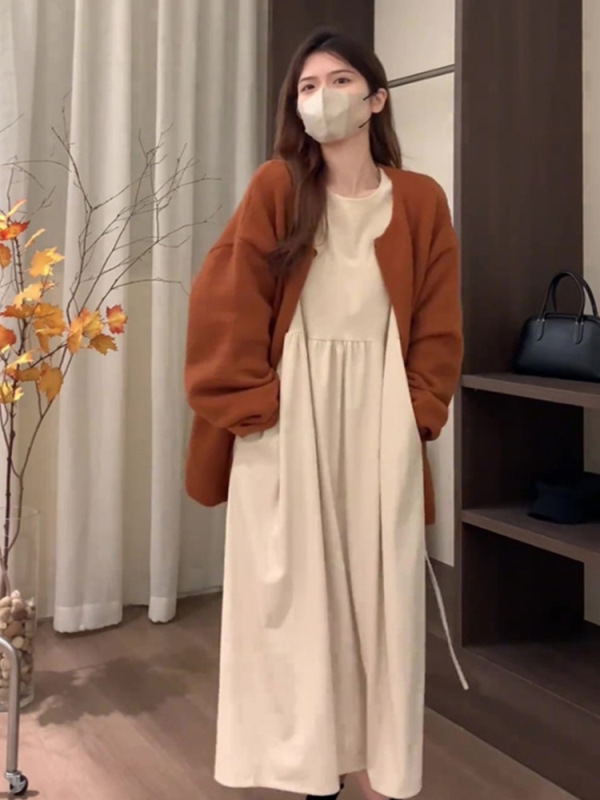 婧麒孕妇装秋装2025新款时尚套装灯芯绒连衣裙子针织两件套秋季款|undefined