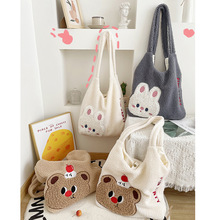 亚马逊跨境货源卡通刺绣大容量单肩包羊羔毛背心包秋冬新款毛绒包