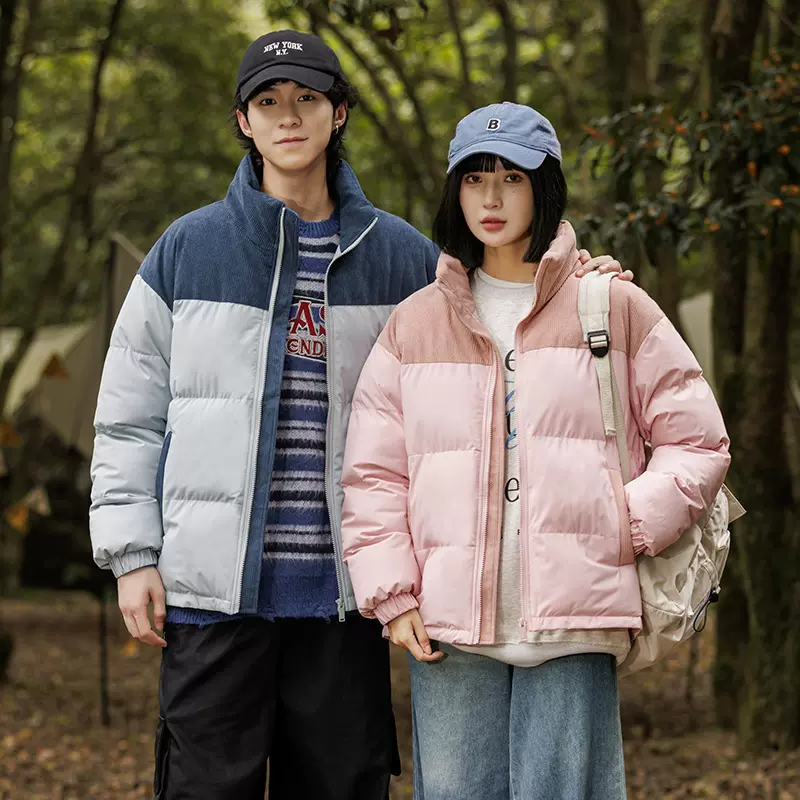 冬季新款绒棉衣男女同款加厚保暖棉服情侣款面包服潮流拼色棉袄