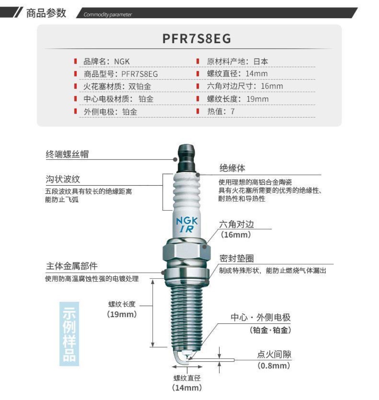 NGK Spark Plug PFR7S8EG1675 Magotan CC Scirocco Passat Q5 Tiguan A6L Octavia A4L