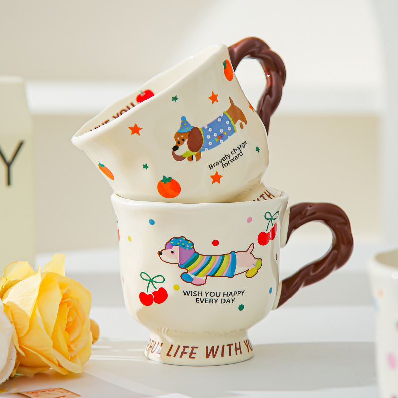 Creativo lindo salchicha cerámica taza taza de pareja taza de agua taza de café casera regalo de cumpleaños para amigos