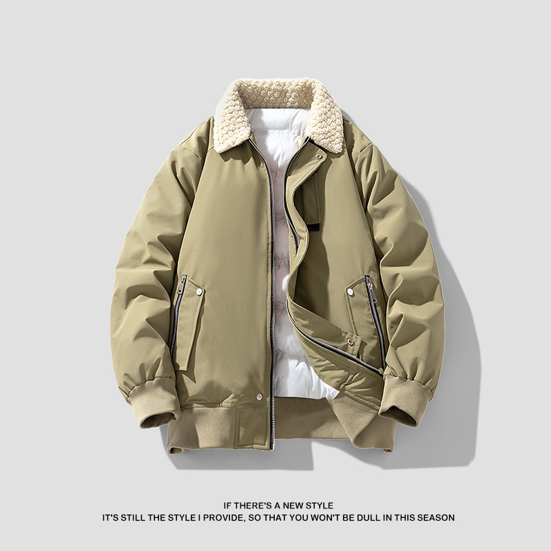 Cachemira de cordero con solapa para hombres otoño y invierno nueva marca de moda suelta y gruesa chaqueta de algodón cálida chaqueta de algodón