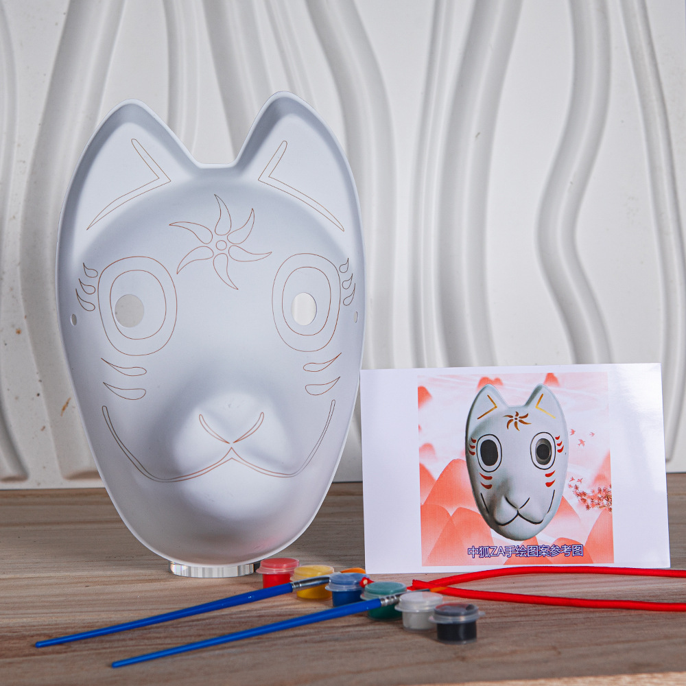 Nuevo estilo de línea de gancho zorro blanco puro con dibujo de línea cara en blanco máscara de pulpa maquillaje facial niños DIY pintado a mano