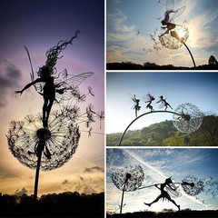 金属工芸品クロスボーダー独立ステーションタンポポと花仙子共舞ロビンホワイトシルク彫刻花園装飾
