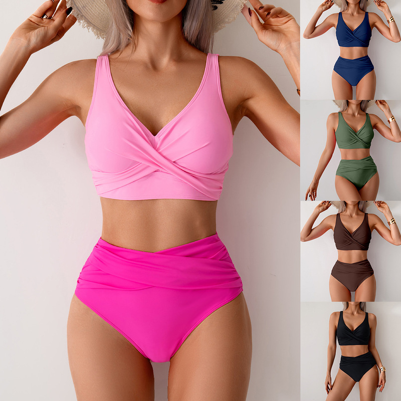2026 European and American New Style Bikini for Women, Foreign Trade Amazon Sexy Two-Piece Swimsuit High-Waisted Swimwear Set Bikini