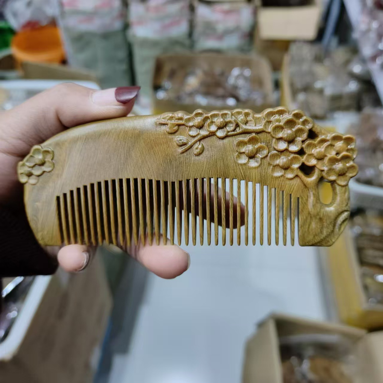緑檀木両面彫刻磨き木櫛マッサージ保健携帯櫛プレゼントスポットメーカー卸売り