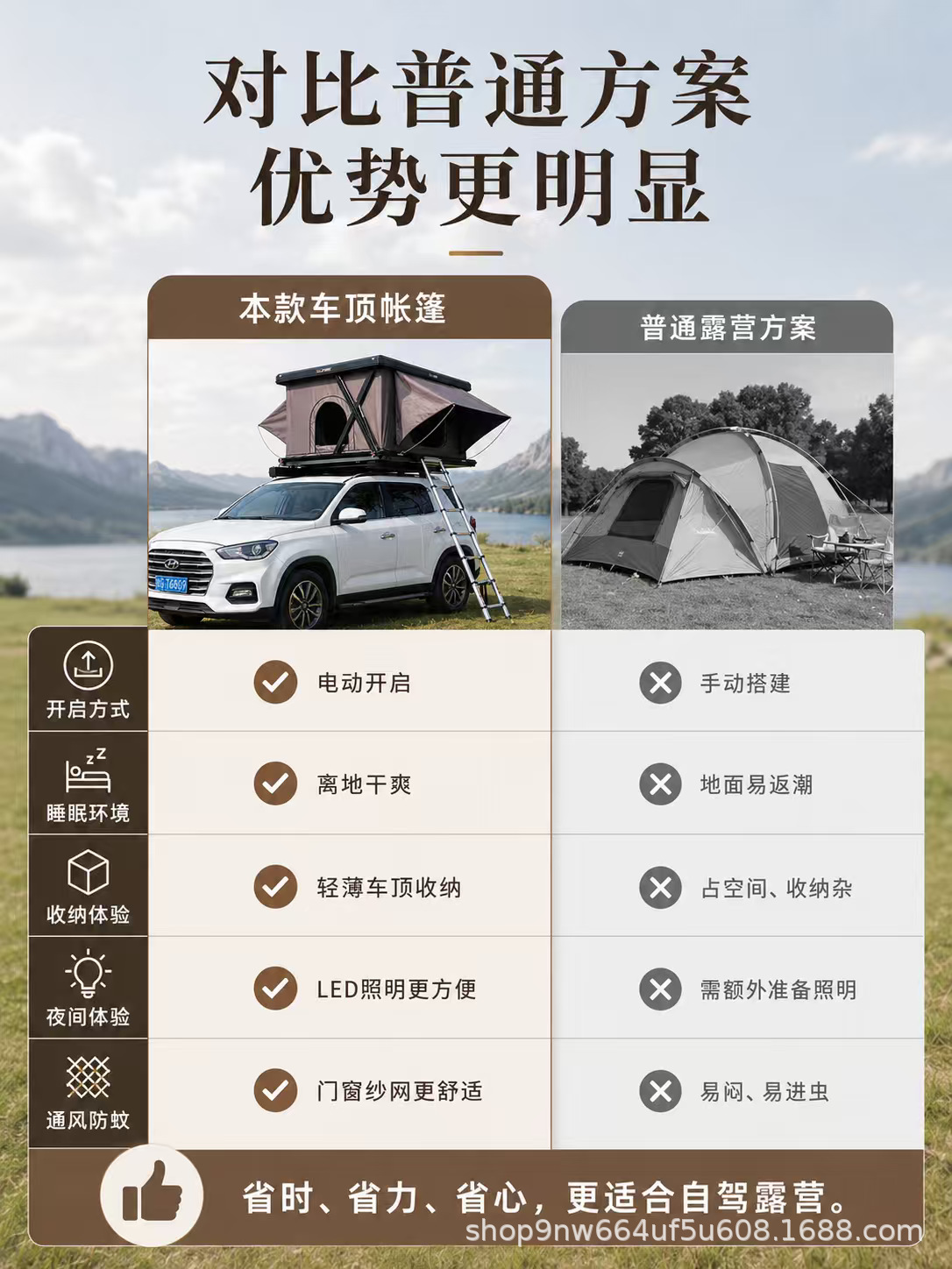 Aluminum alloy hard shell roof tent, electric automatic tent for outdoor camping, car-mounted tent for RV self-driving trips