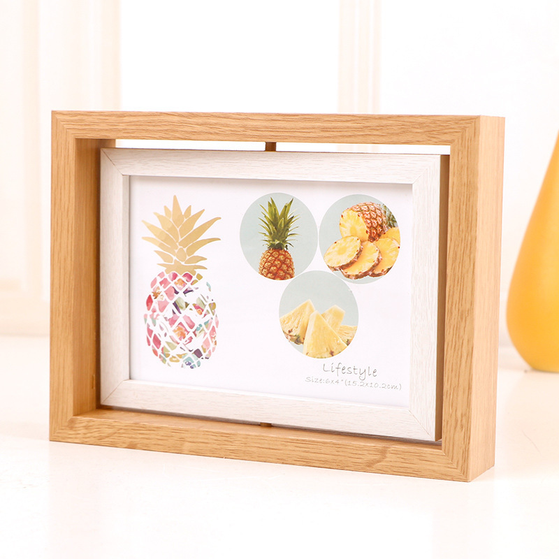 Factory creative Nordic double-sided photo frame wooden photo frame 6 inch 7 inch 8 inch wooden rotating acrylic frame Factory creative Nordic double-sided photo frame wooden photo frame 6 inch 7 inch 8 inch wooden rotating acrylic frame