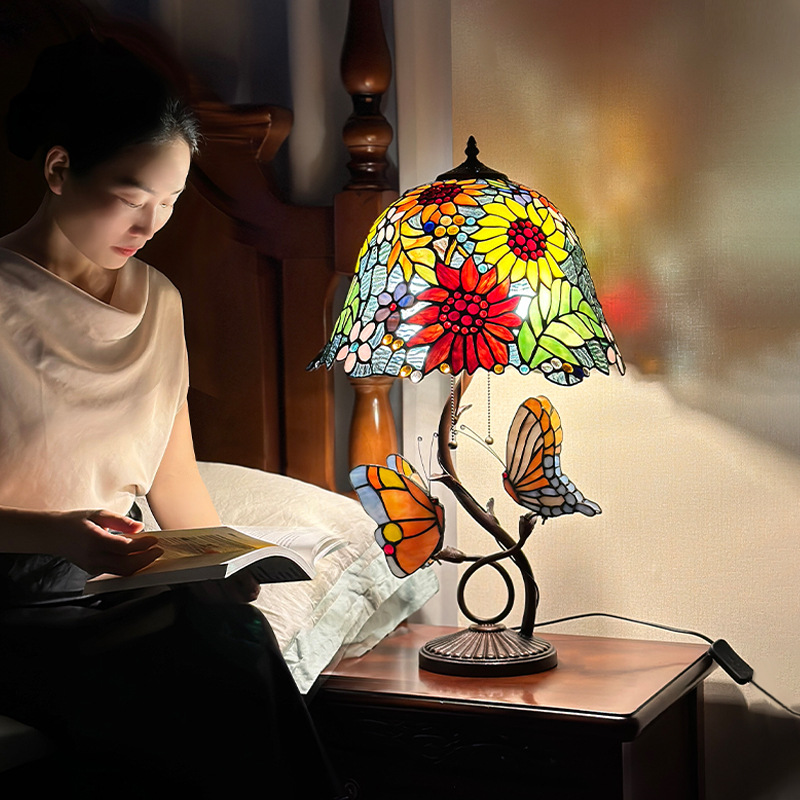 厂家直销 16寸帝凡尼台灯 欧式田园客厅灯卧室灯 双蝶戏葵