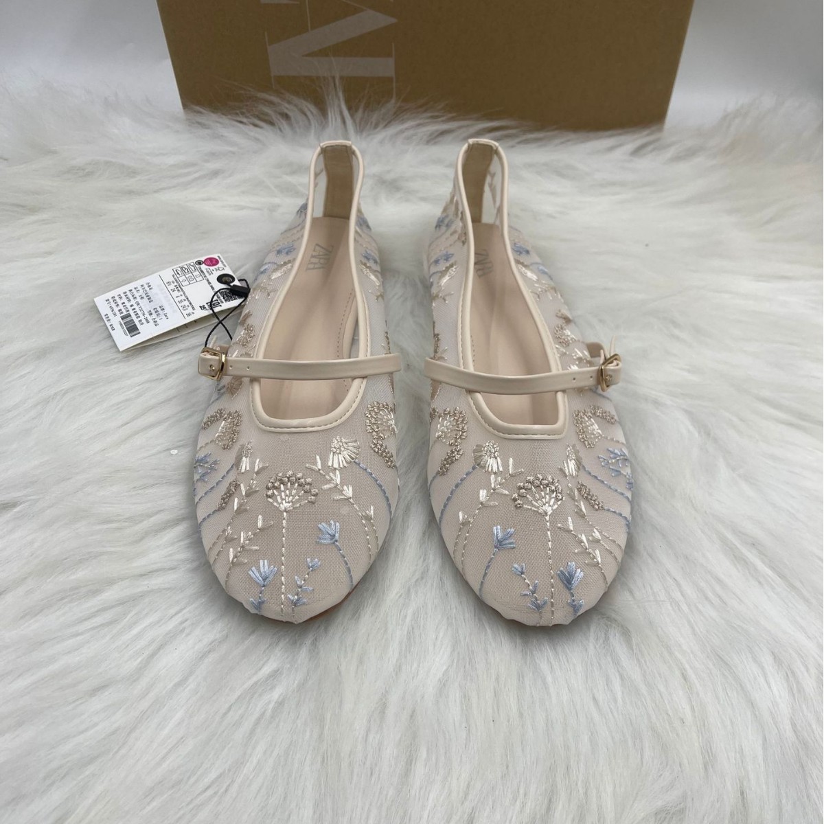 Za Spain 2025 Summer Women's Shoes Artificial Pearl Embroidered Mesh Ballet Shoes Shallow Mouth Flats Women's European and American Style