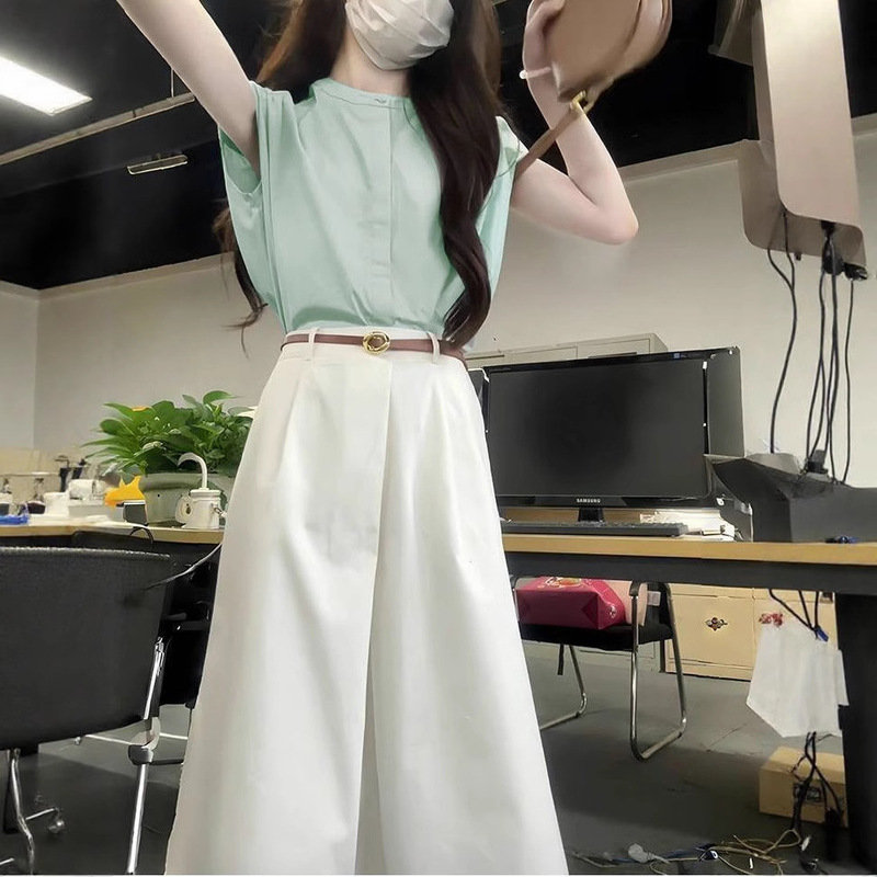 Summer Outfits Are Paired with a Complete Set for Work and Commuting. Wear a Complete Set of Shirts and Skirts with Belts