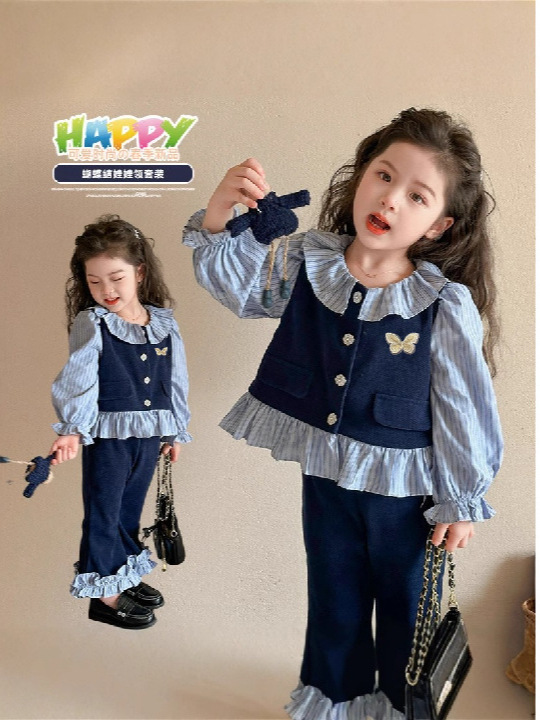 Qız uşaqları üçün krujevalı iki hissəli kostyum: hırka və şalvar