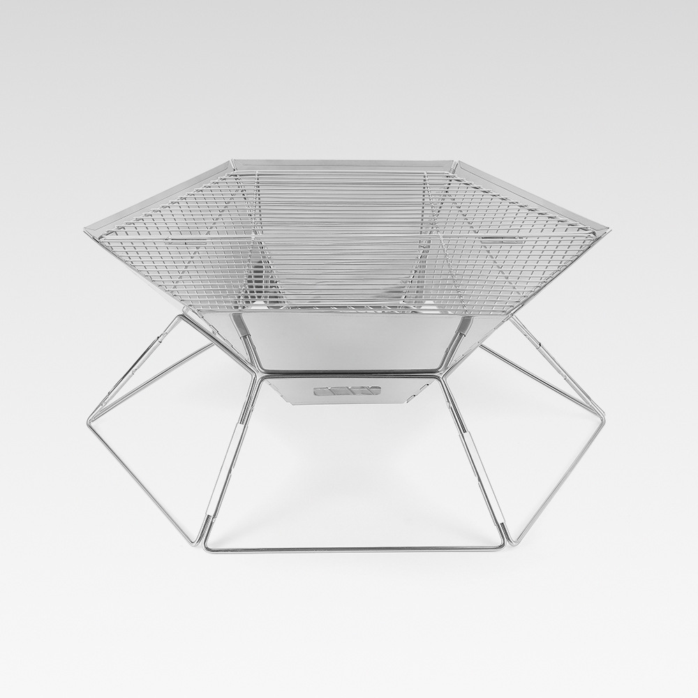 Outdoor Hexagonal Folding Wood Stove Camping Fire Table Multi-function Charcoal Stove Barbecue Rack Folding Portable