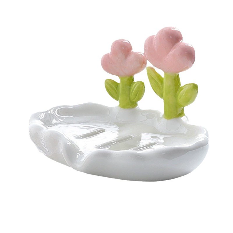 Ceramic drying rack, hygienic soap holder, light luxury style, flowered