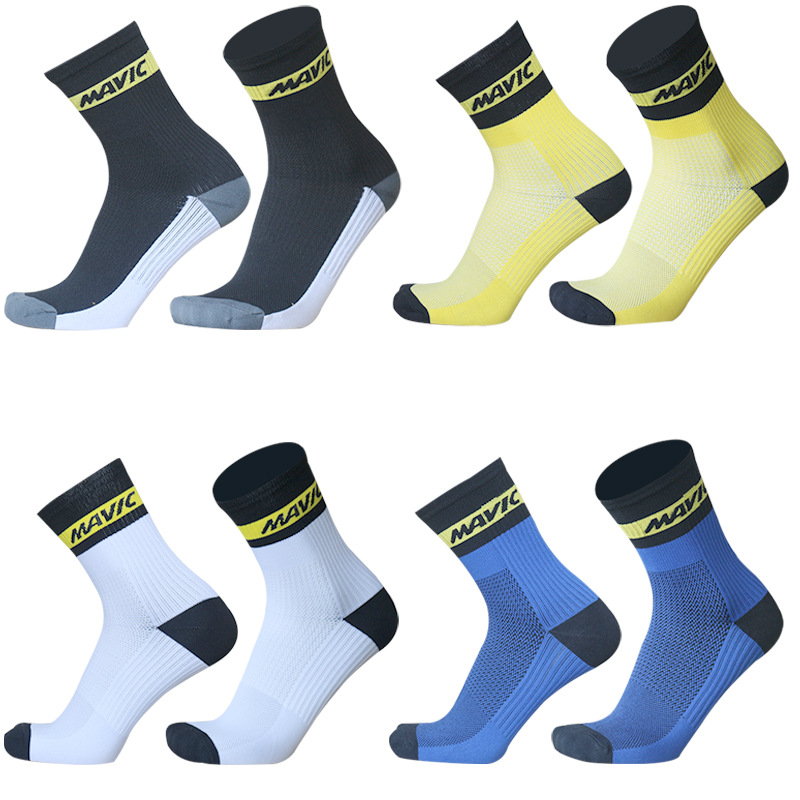 Contrast Color Lettered Professional Cycling Mid-Calf Socks, Breathable Mesh, Sweat-Wicking Outdoor Cycling Sports Socks