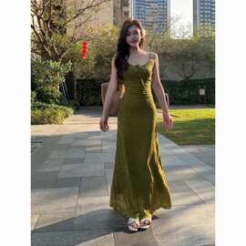 现货广州原版面料衬度假风绑带性感吊带连衣裙女夏季新款辣妹批发