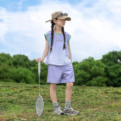 女の子速乾運動ベストセット夏服洋風中大童2025新型子供夏パンツ2点セット