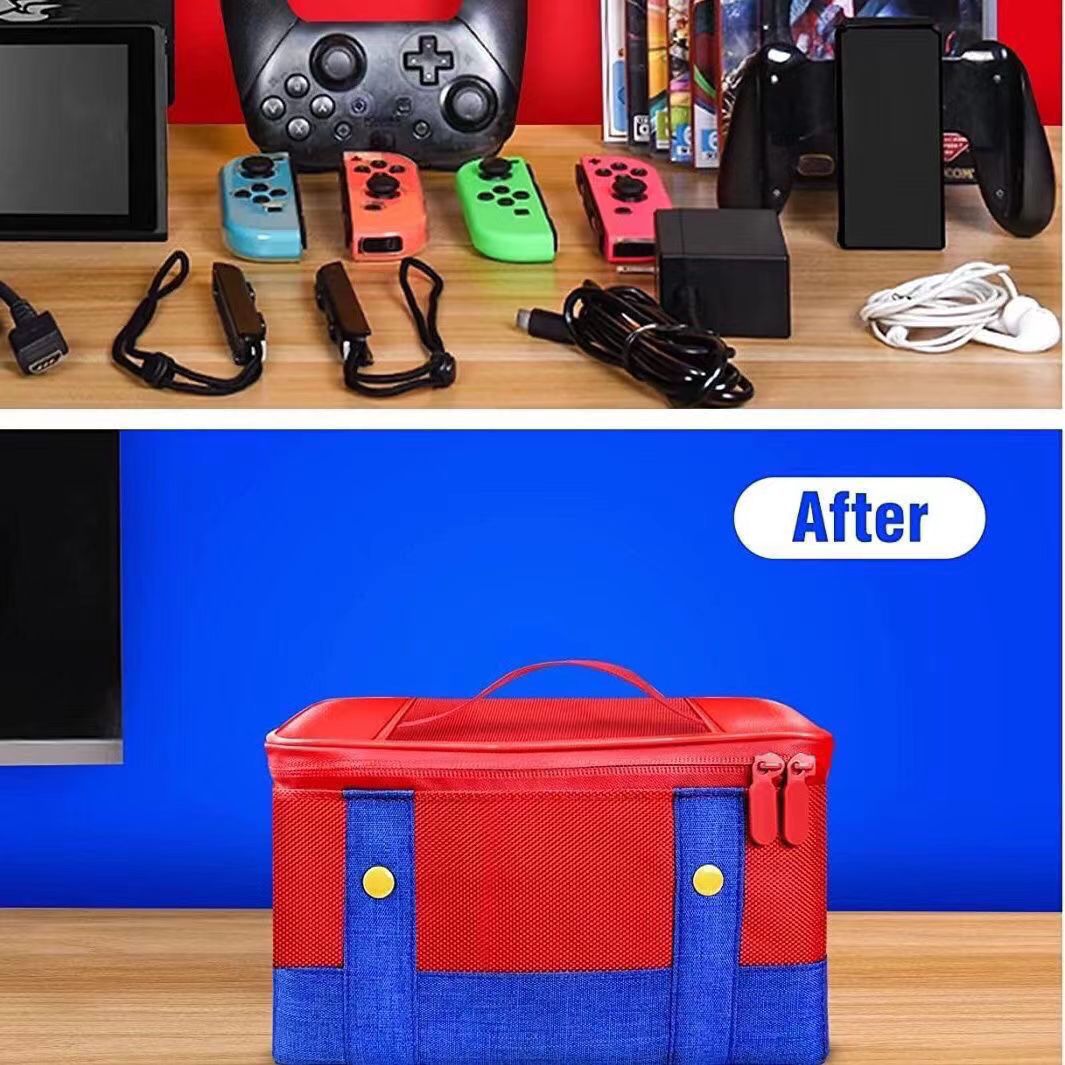 Bolsa de almacenamiento para Nintendo Switch | Funda protectora grande estilo Mario, set completo de accesorios y estuche