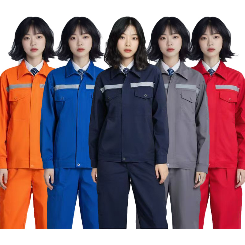 Customized spring and autumn long-sleeve polyester-cotton workwear men's suit top, wear-resistant and dirt-resistant, reflective labor protection clothing for construction sites
