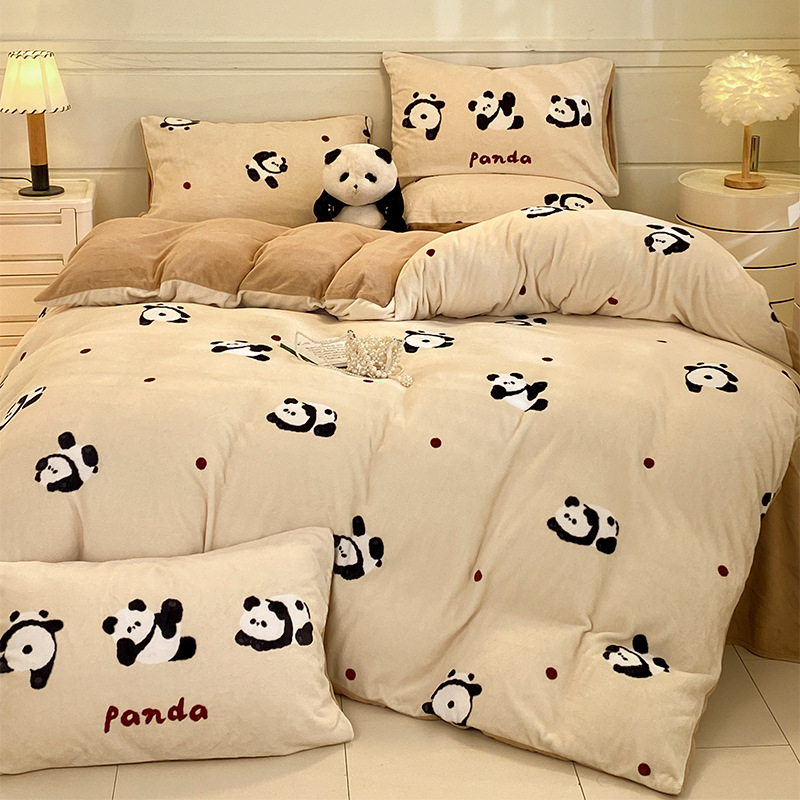 Otoño y invierno leche de seda de dopamina cama de cuatro piezas de seda de coral dormitorio flange sábanas de seda de tres piezas