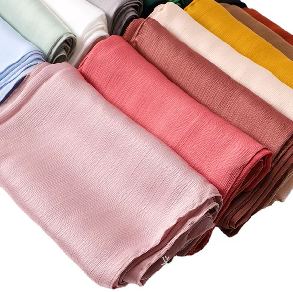 Hot-Selling Malaysian and Indonesian Natural Crinkled Single-Color Long Scarf, Breathable Shiny Satin Scarf, Shawl, Headscarf
