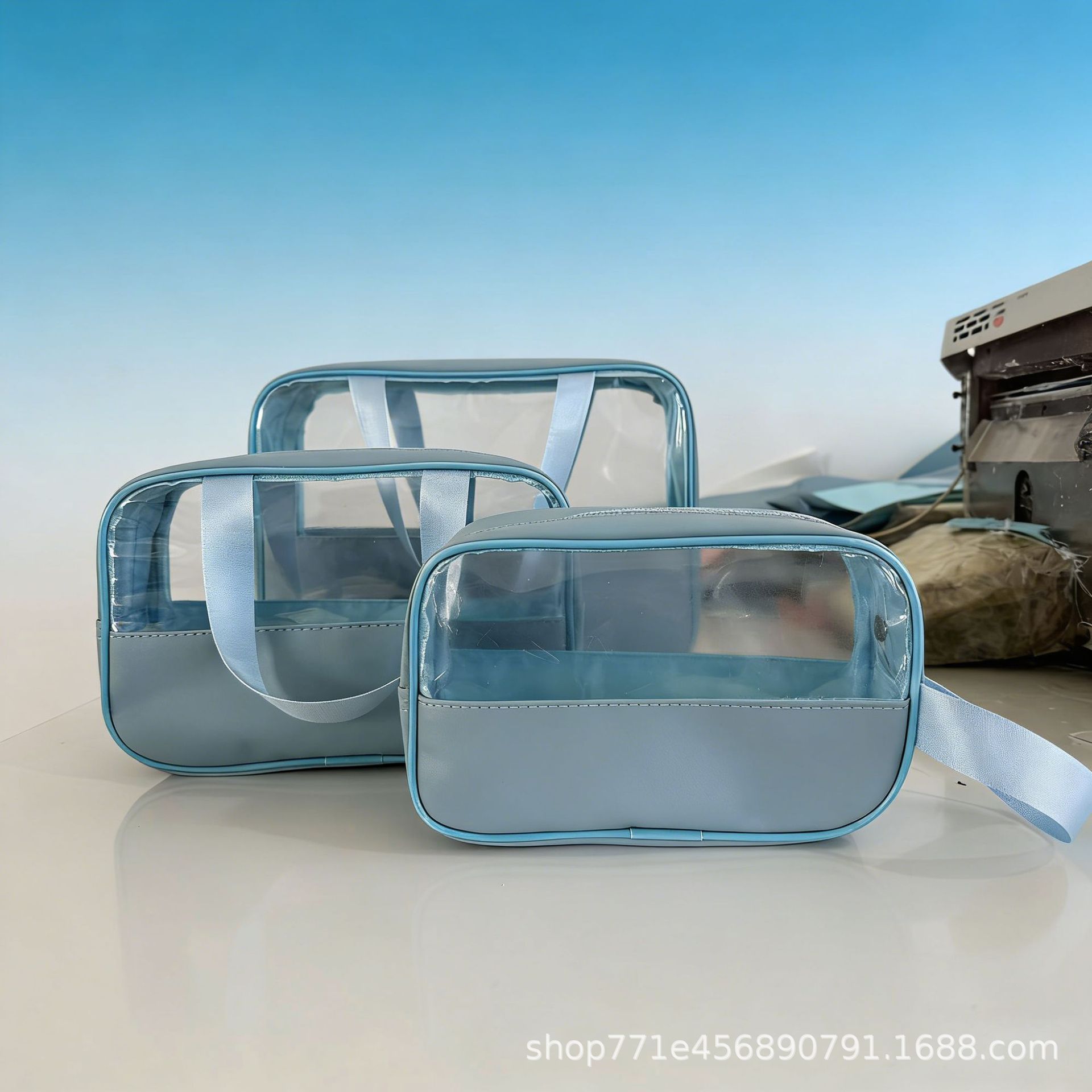 Gran capacidad de estilo coreano portátil pu esmerilado transparente impermeable espesado lavado almacenamiento bolsa de maquillaje a prueba de polvo comercio exterior