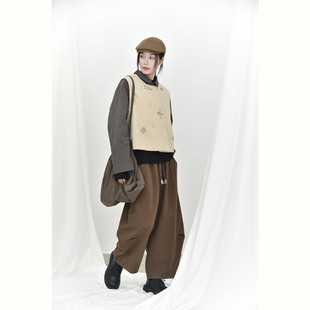 [Mountain] Bird Embroidery Double-breasted Design Japanese Stacked Wear Joker Thickened Quilted Vest 6551#