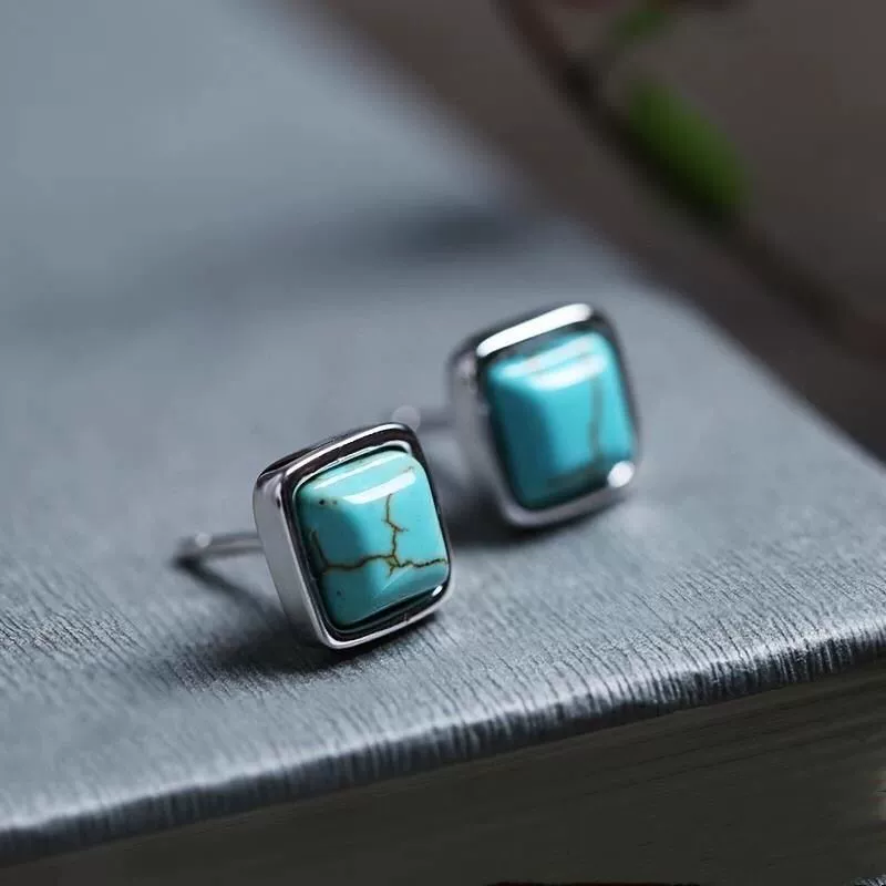 Серьги-гвоздики из серебра 925 с бирюзой винтажные