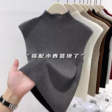半高领针织无袖背心女春季新款修身显瘦气质西装内搭立领打底上衣