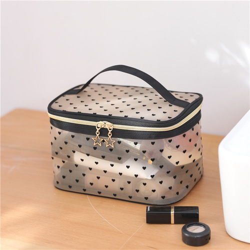 New Love Mesh Cosmetic Bag Set Transparent Toiletries Bag Wholesale Travel Storage Bag Large Capacity Handbag