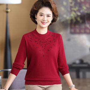 中老年秋冬媽媽裝羊毛混紡針織衫寬松女裝套頭打底衫毛衣大碼寬松圖片