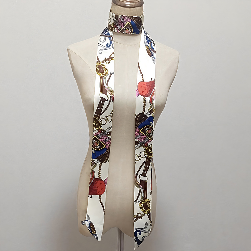 韓国版の細い細い長さの小さいスカーフの女性はバッグの取っ手を縛って春夏の秋のシフォンのプリントの小さいスカーフのマフラーを持ちます。|undefined