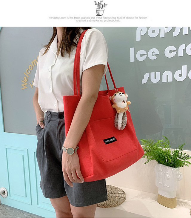 Candy-colored canvas bag, 2021 new ins bag, large-capacity tote bag, simple Korean-style single-shoulder artistic handbag undefined