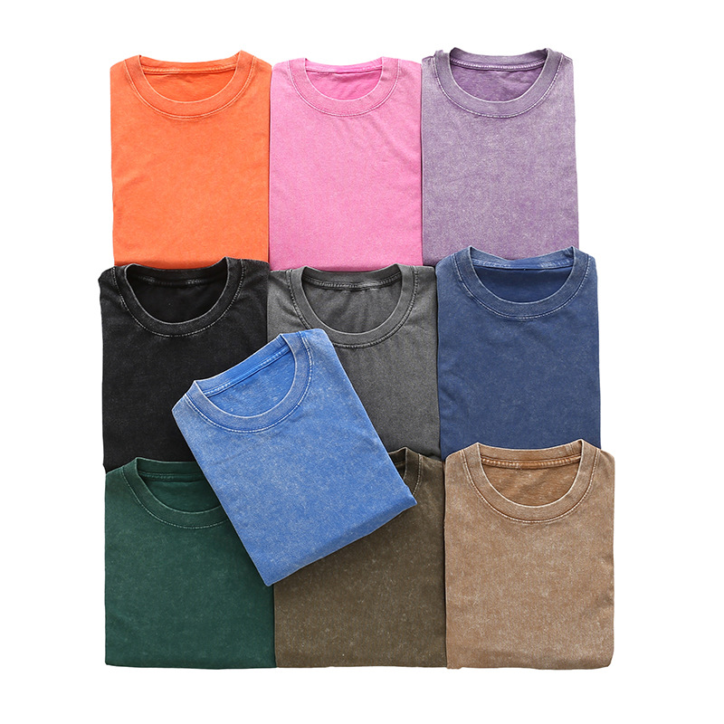 Camiseta de manga corta para hombre 230g de algodón pesado desgastado lavado Camiseta retro batik con hombros caídos para hombre medias mangas sueltas para hombre