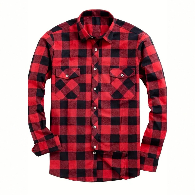Popular European and American size men's fashion casual shirt, flannel plaid shirt, all-season shirt