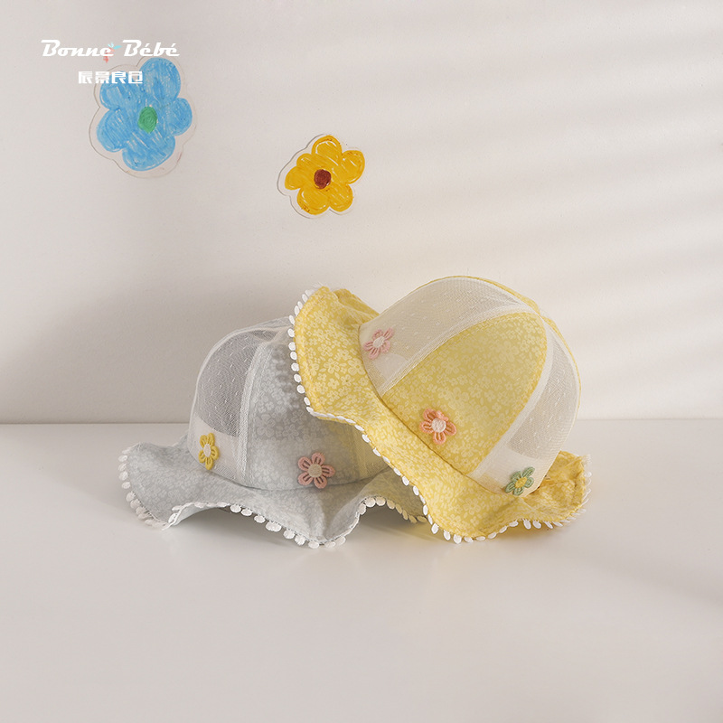 children Hat summer new pattern sunshade Mesh cap Meng cute Flower baby Fisherman hat the republic of korea baby Sunscreen hat