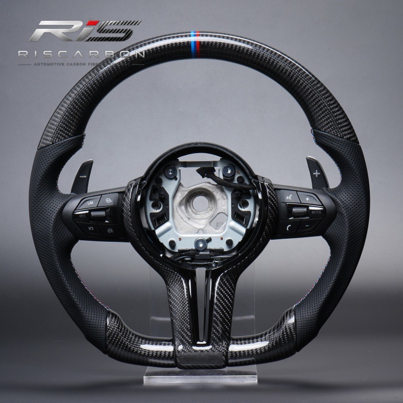 Black carbon fiber M flat-bottom steering wheel compatible with BMW F30F10F11F15F16F20F25F18M3M5