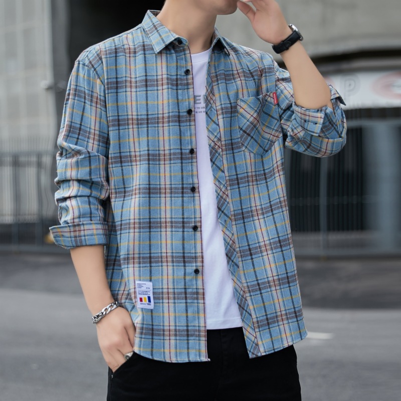 2023 camisa a cuadros suelta de los hombres abrigo de otoño estudiante camisa de manga larga camisa casual de los hombres entrega de una sola pieza