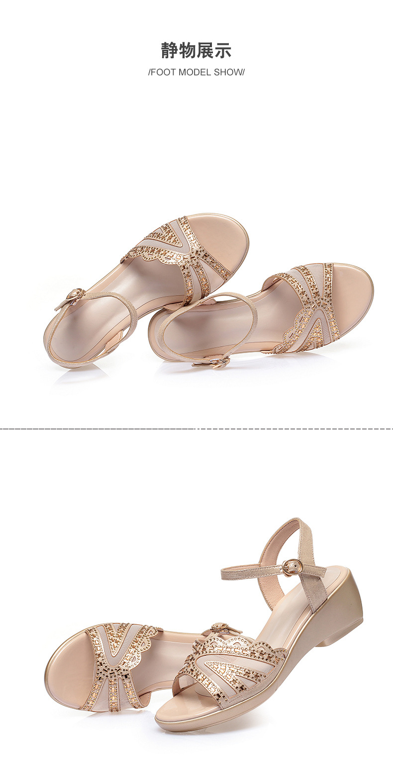 Sandal nữ gót vuông đế xuồng da thật thoải mái — Màu đen chi tiết 17