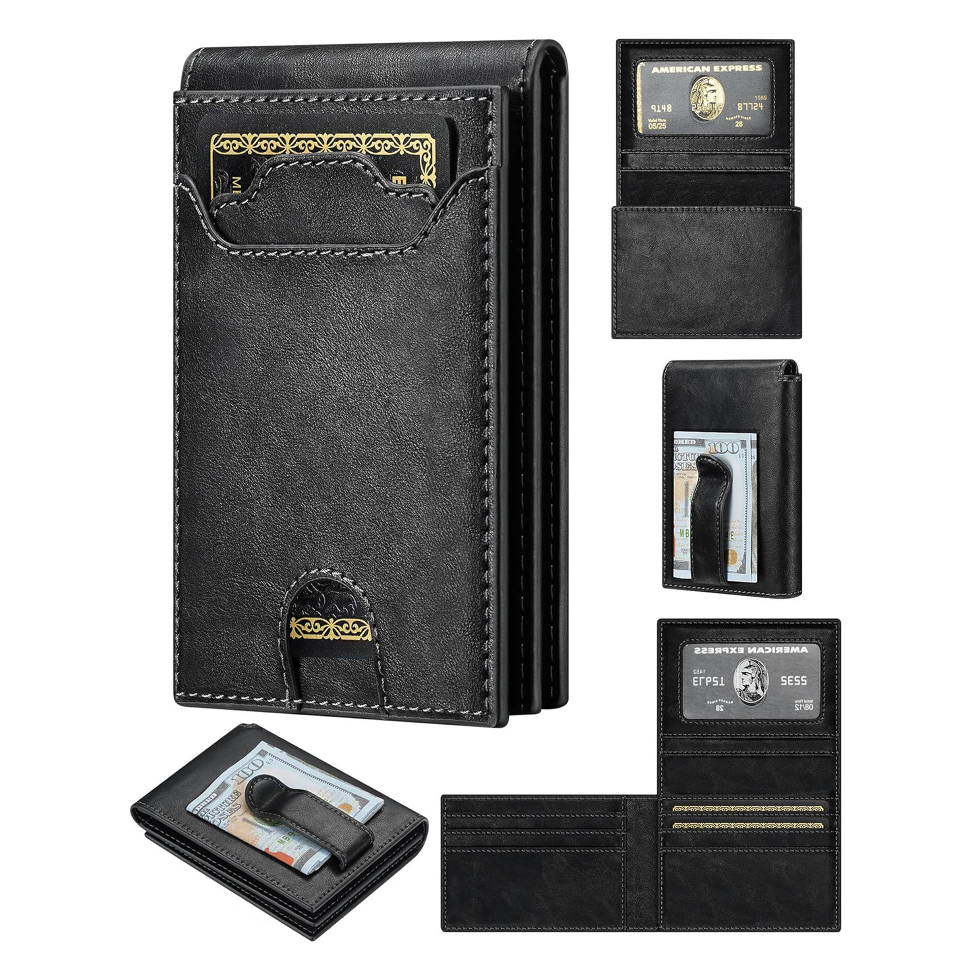 Amazon tres plegables con cartera de cuero multifuncional anti-blindaje flip cartera de tarjetas de negocios casuales cartera de piel