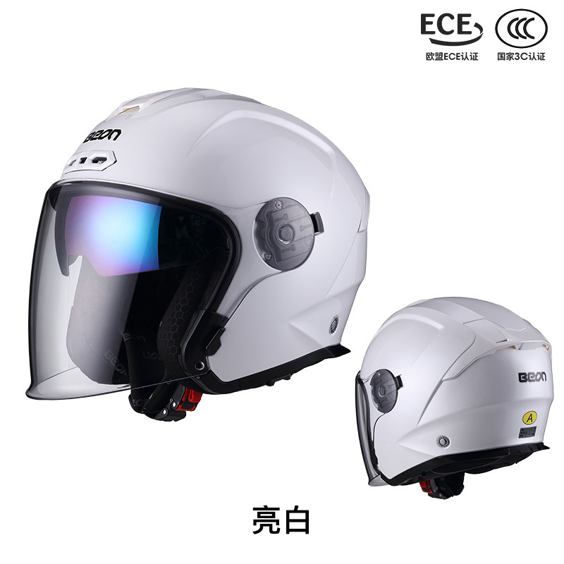 BEON doble lente tres cuartos casco de la motocicleta coche eléctrico medio casco otoño e invierno cálido casco unisex