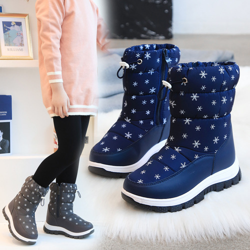  winter new children's snow boots snowflake high-top children's cute fashionable cotton shoes casual soft sole warm boots