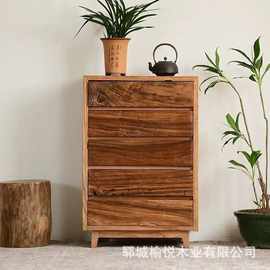 实木五斗柜现代简约实木抽屉卧室储物柜客厅电视边柜榆木斗柜