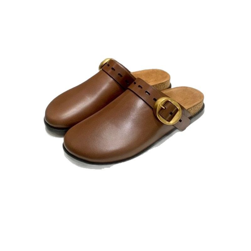Leather women's slippers platform