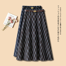 格子a字毛呢半身裙女秋冬季2025年新款高腰宽松显瘦时尚大摆伞裙